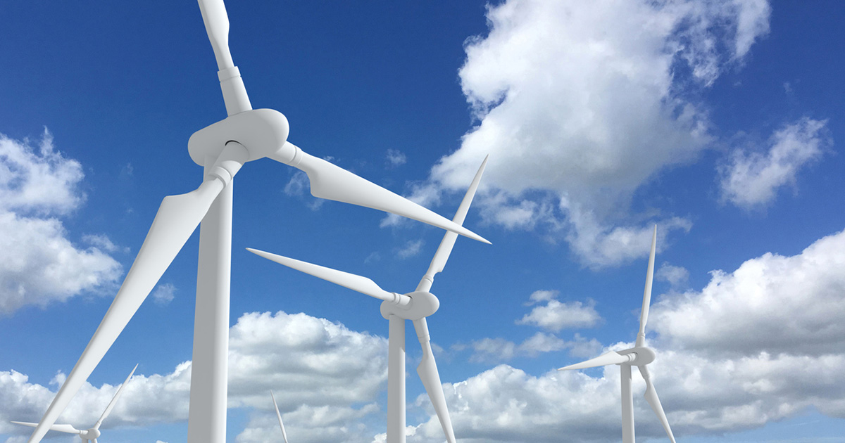 Photo of wind turbines making electricity.